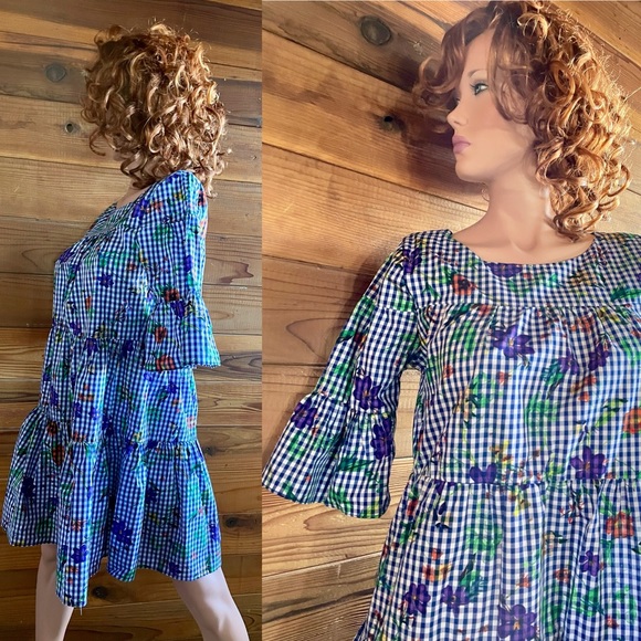 NWT $175 ROMEO & JULIET COUTURE Gingham & Floral Print DRESS Size Medium - Picture 6 of 16